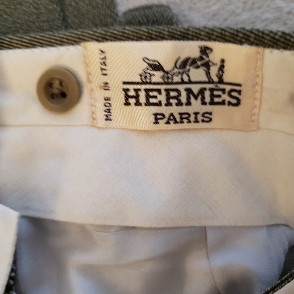 Hermes men wool slacks waist 34"and length 31"avocado green used good condition